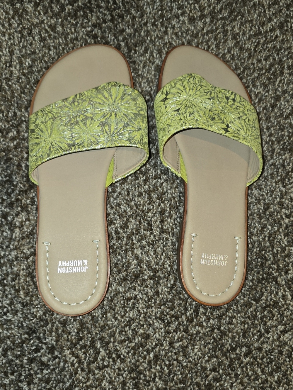 Johnston & Murphy Lime Green Patterned Slide Sandals